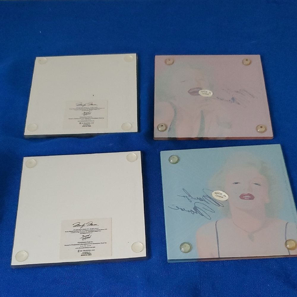 VTG Marilyn Monroe Glass Coaster Set of 4 with Holder Quote Signature Hollywood - Picture 2 of 7